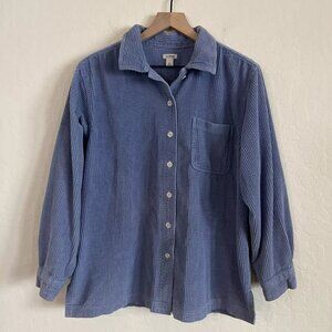 LL Bean Women’s Corduroy Long Sleeve Button Down Shacket Shirt Jacket Large Blue